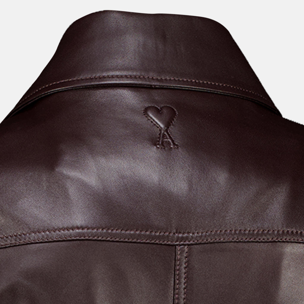 Manteaux Blouson en cuir bordeaux Ami PARIS Bordeaux Homme