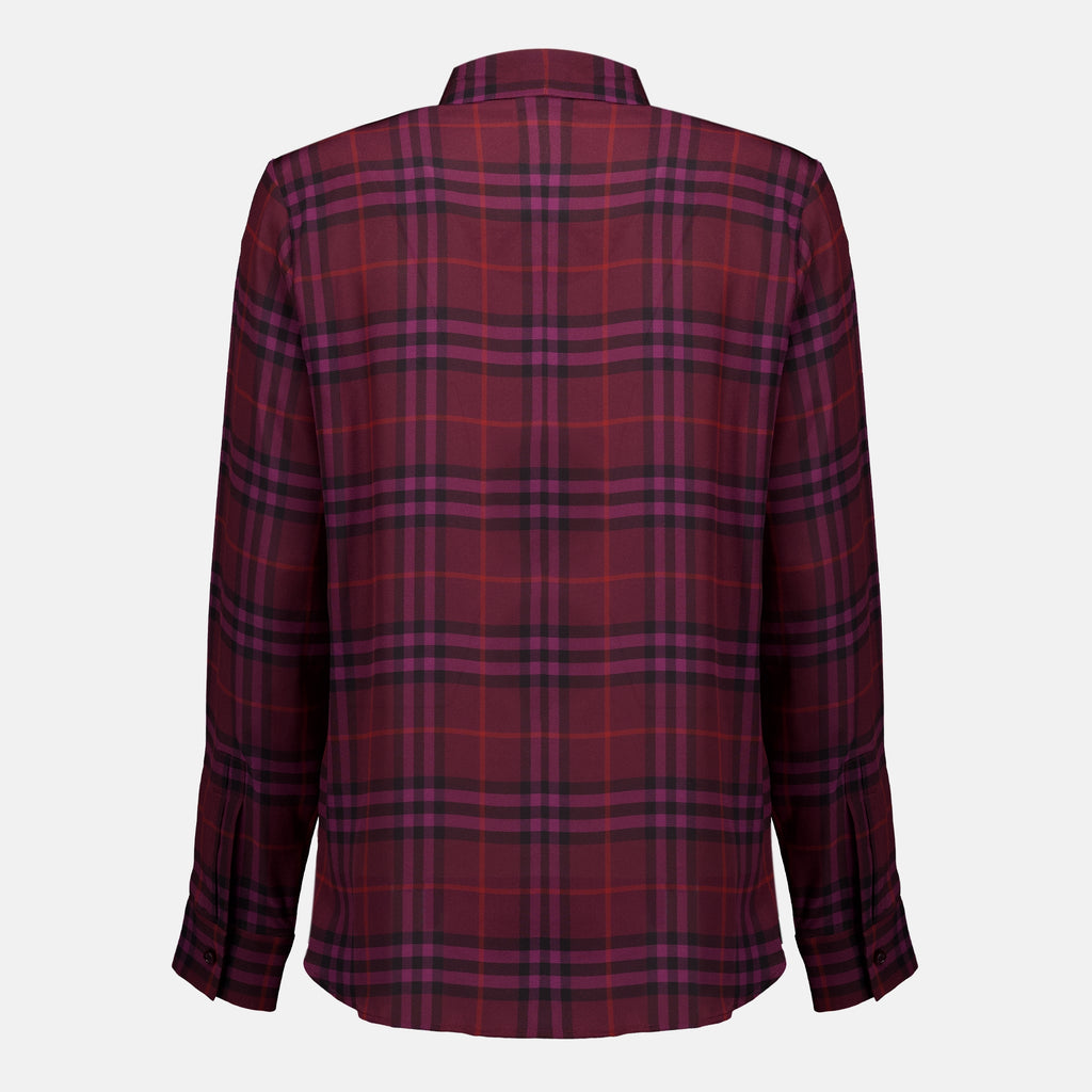 Tops Check Silk Blouse Burberry Violet Femme