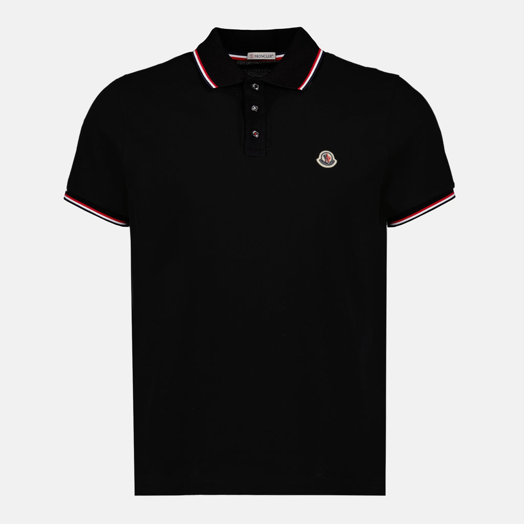 Imagen del polo de algodón negro con logo de Moncler para hombre - Temporada Primavera-Verano 2026 - Vista Frontal