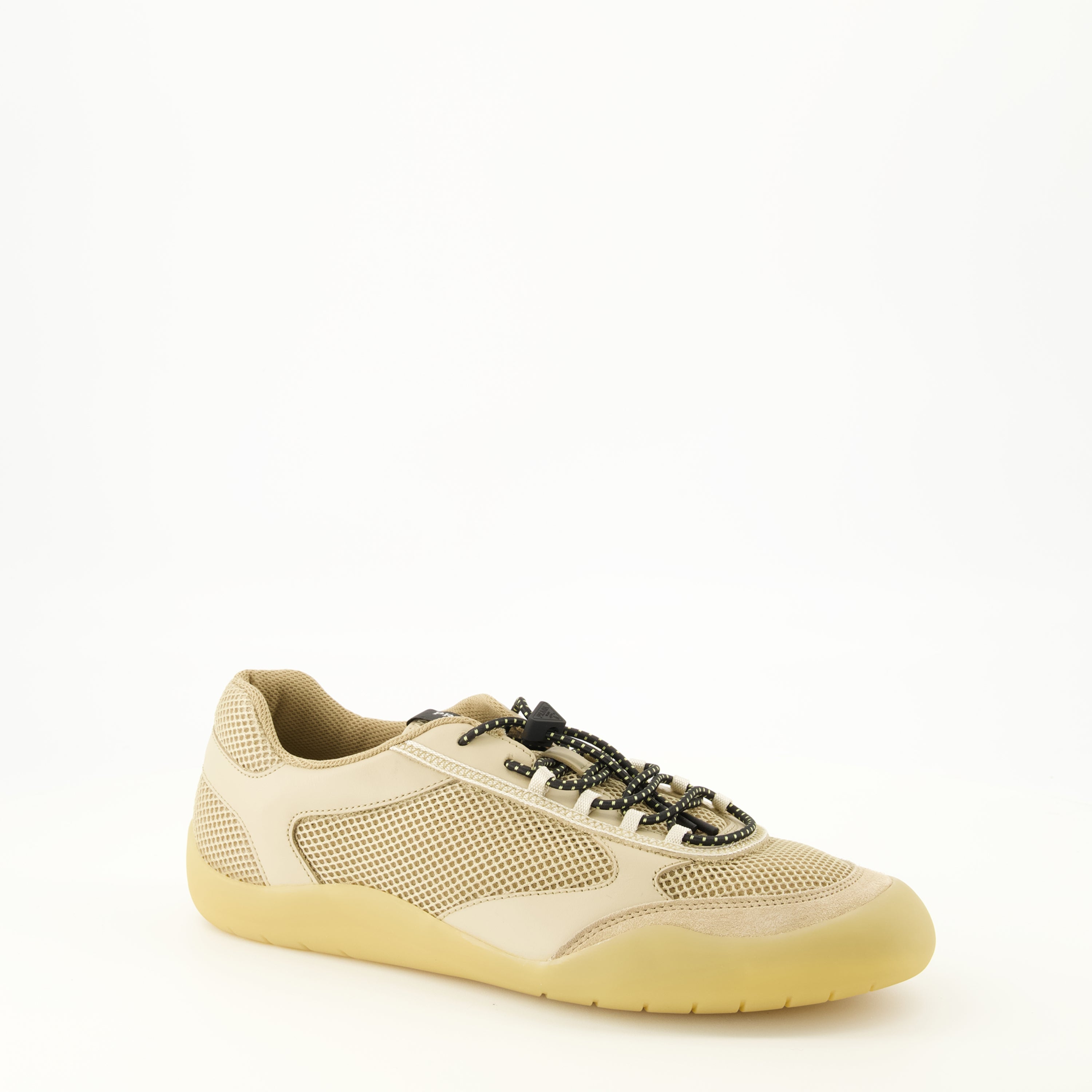 Baskets 스피드록 베이지 가죽 및 메시 스니커즈 Prada Beige Homme