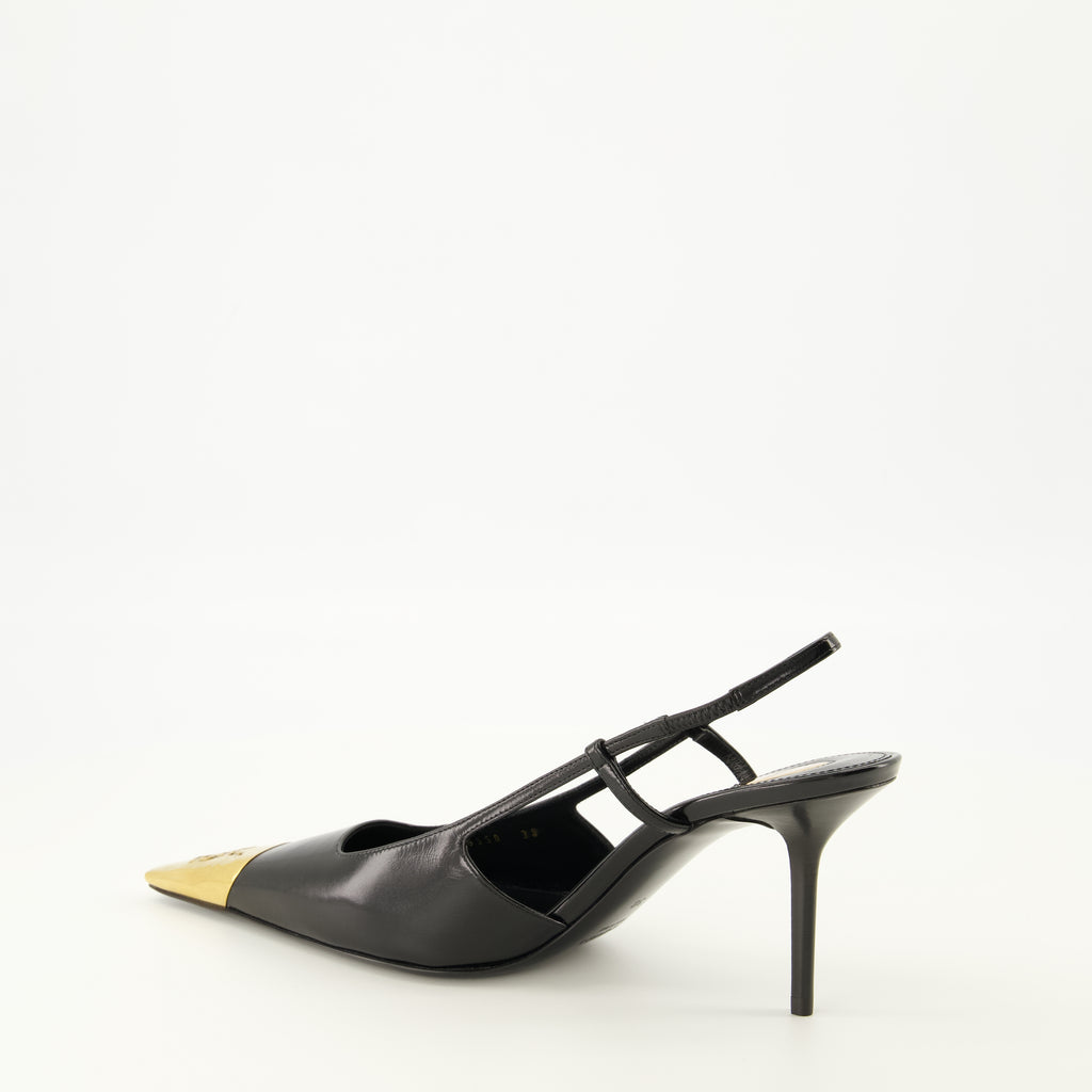 Escarpins 제안 블랙 가죽 슬링백 Saint Laurent Noir Femme