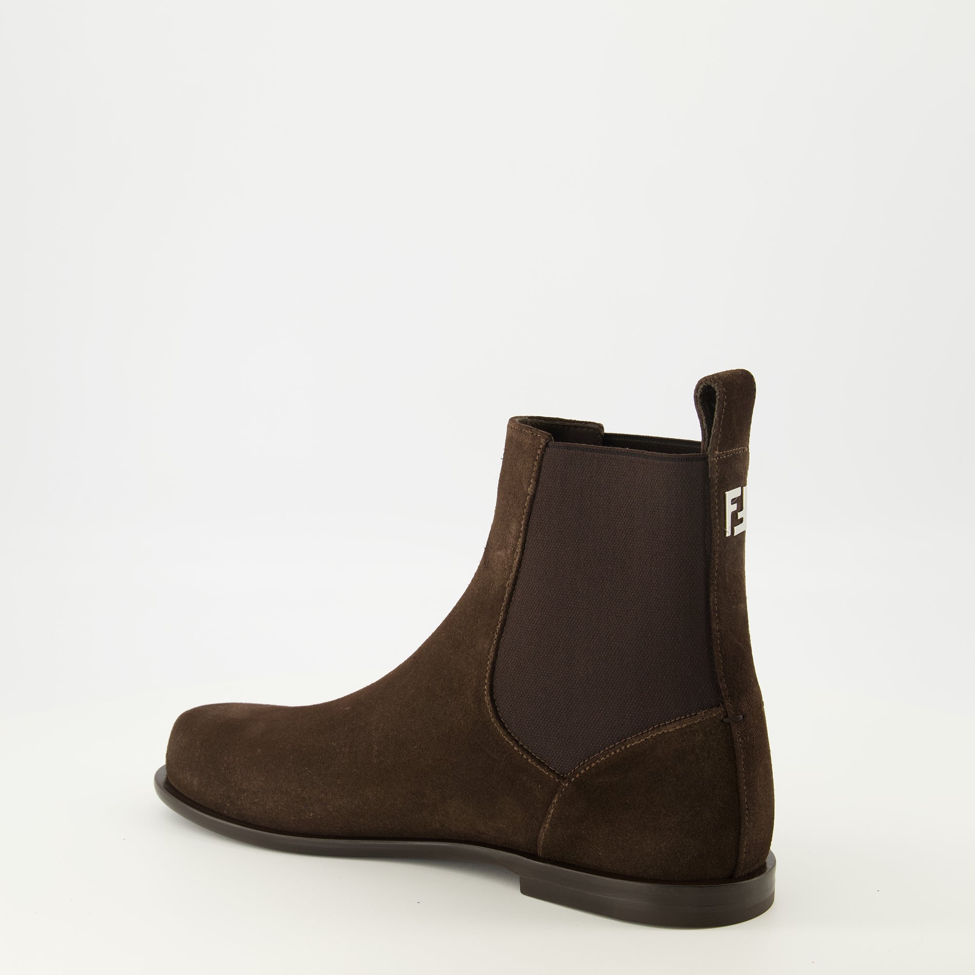 Image of the Fendi Men's Brown Chelsea FF Squared Ankle Boots - Autumn-Winter 2025 Season - Right Back Three-Quarter View