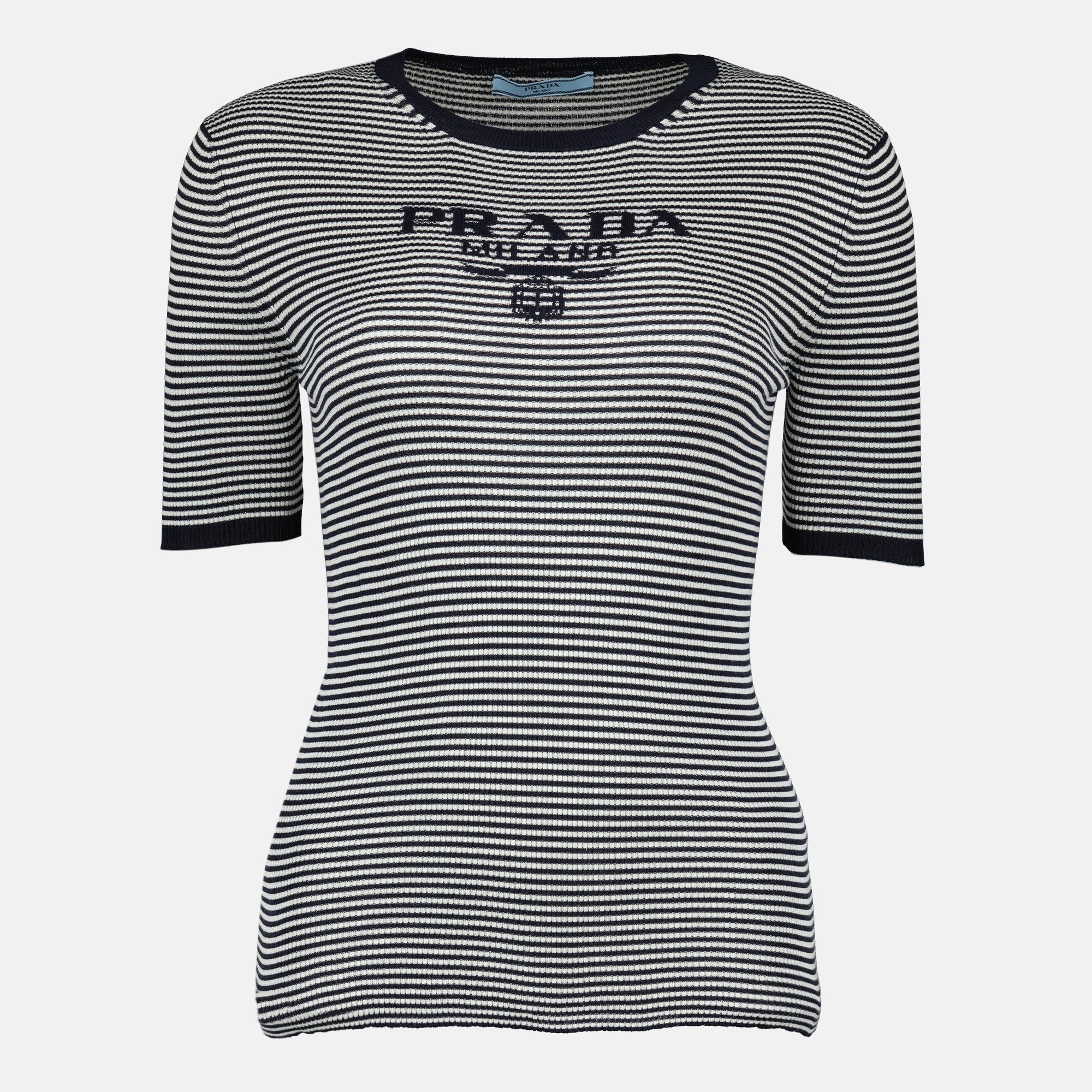 Image de l'article T-shirt à rayures noir et blanc de la marque Prada pour Femme - Saison Printemps-Été 2026 - Vue de Face