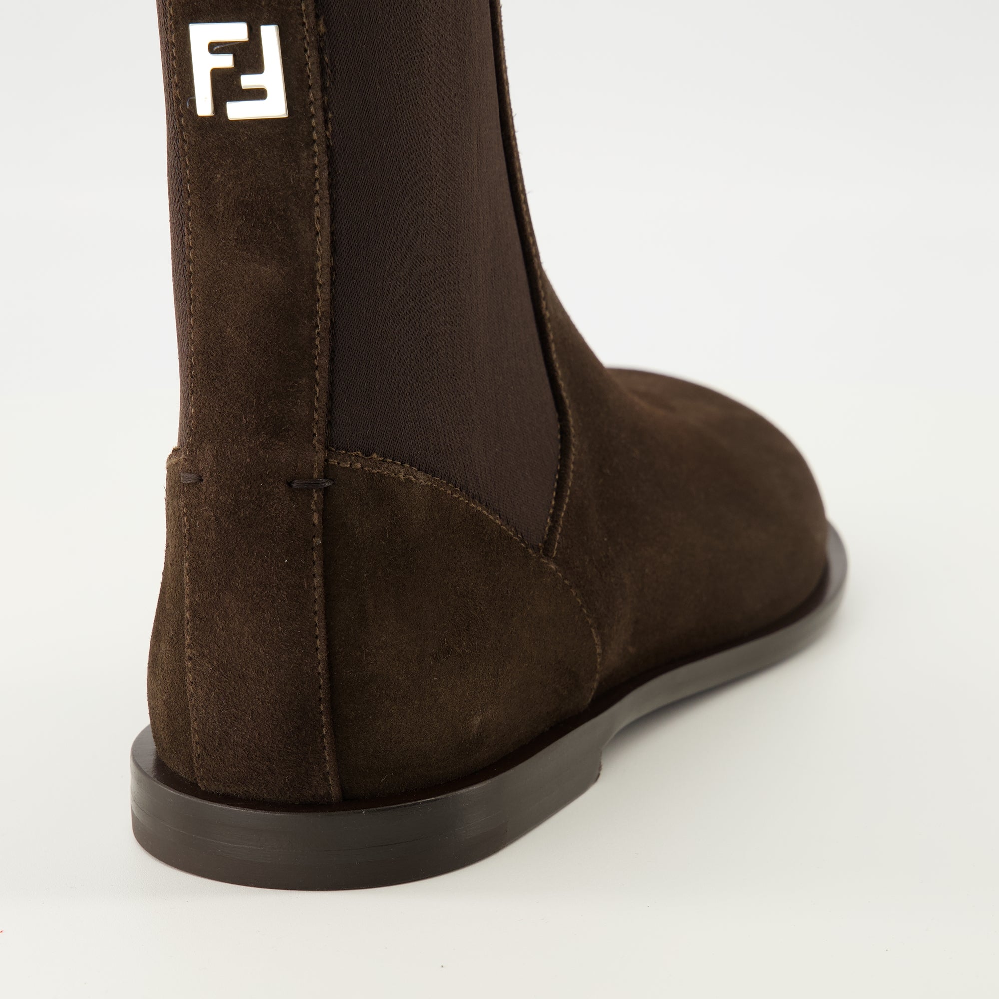 Image of the Fendi Men's Brown Chelsea FF Squared Ankle Boots - Autumn-Winter 2025 Season - Back View