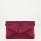 Image of the Cassandre suede leather purple clutch bag by Saint Laurent for Women - Spring-Summer 2026 - Front View