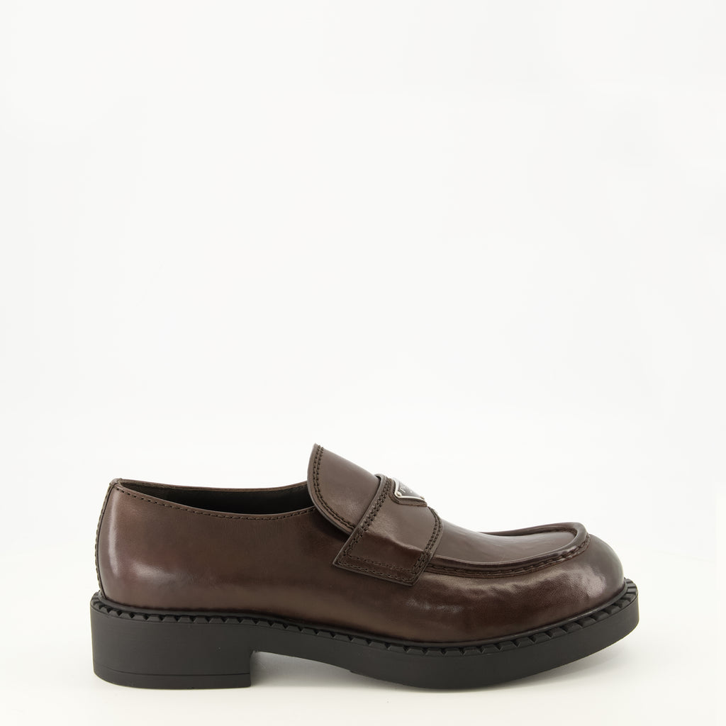 Mocassins Braune Leder Slipper Prada Marron Homme