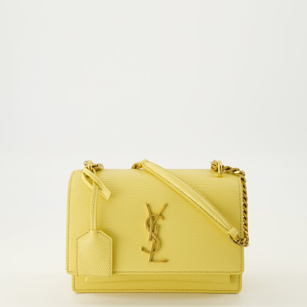 Sacs à main et épaule Sac Sunset small jaune en cuir de lézard Saint Laurent Jaune Femme