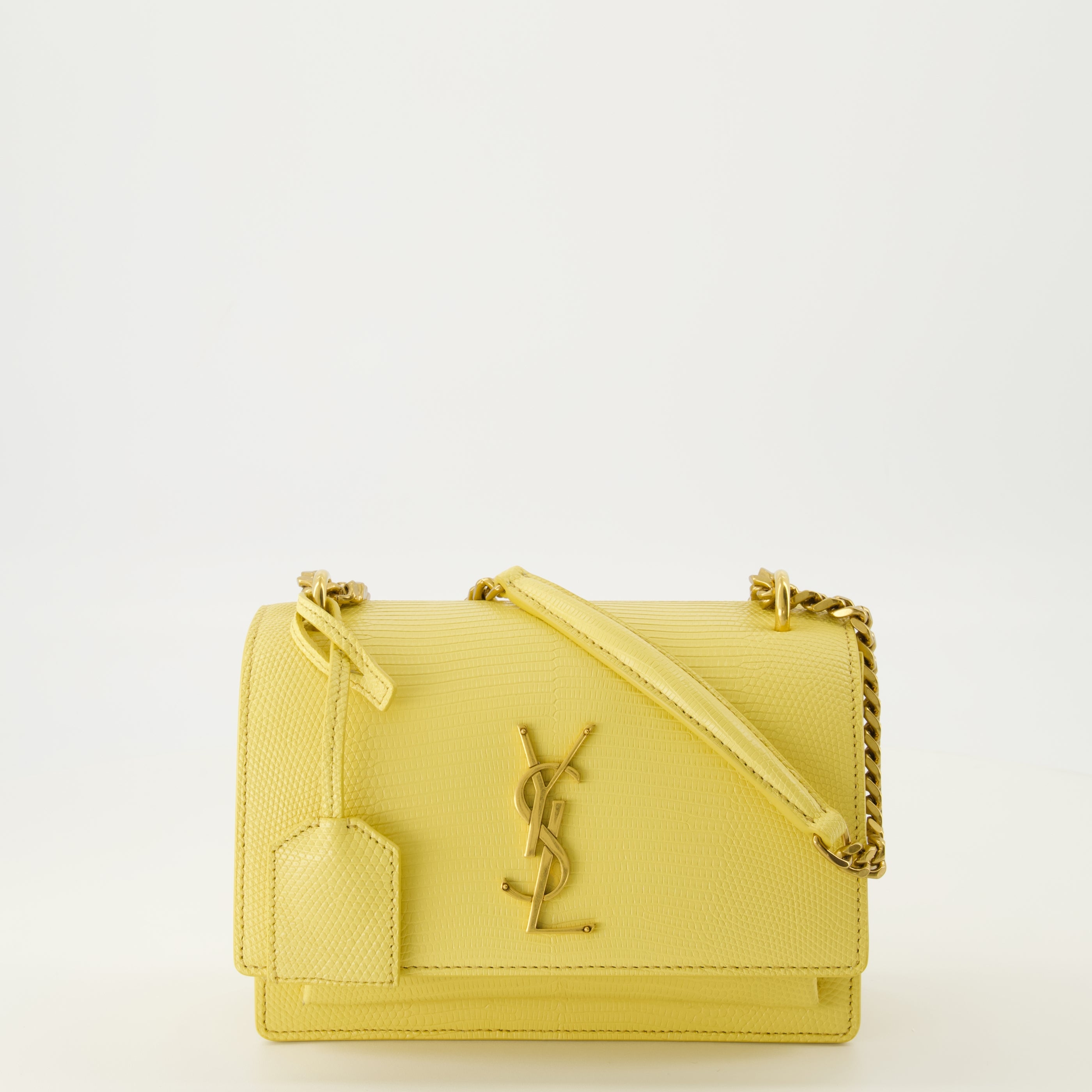 Sacs à main et épaule Sac Sunset small jaune en cuir de lézard Saint Laurent Jaune Femme