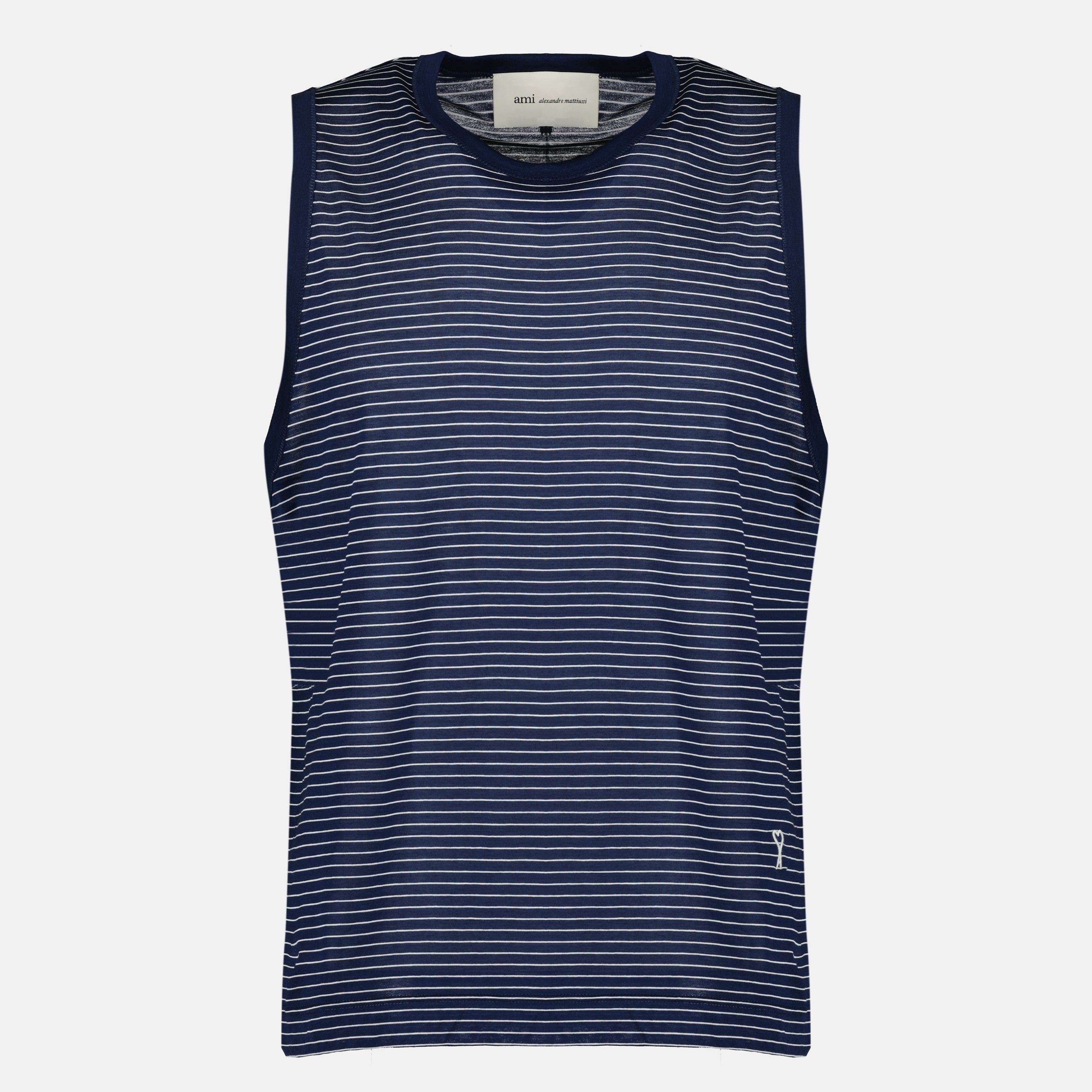 Image de l'article Débardeur à rayures bleu marine en coton de la marque Ami PARIS pour Homme - Saison Printemps-Été 2026 - Vue de Face
