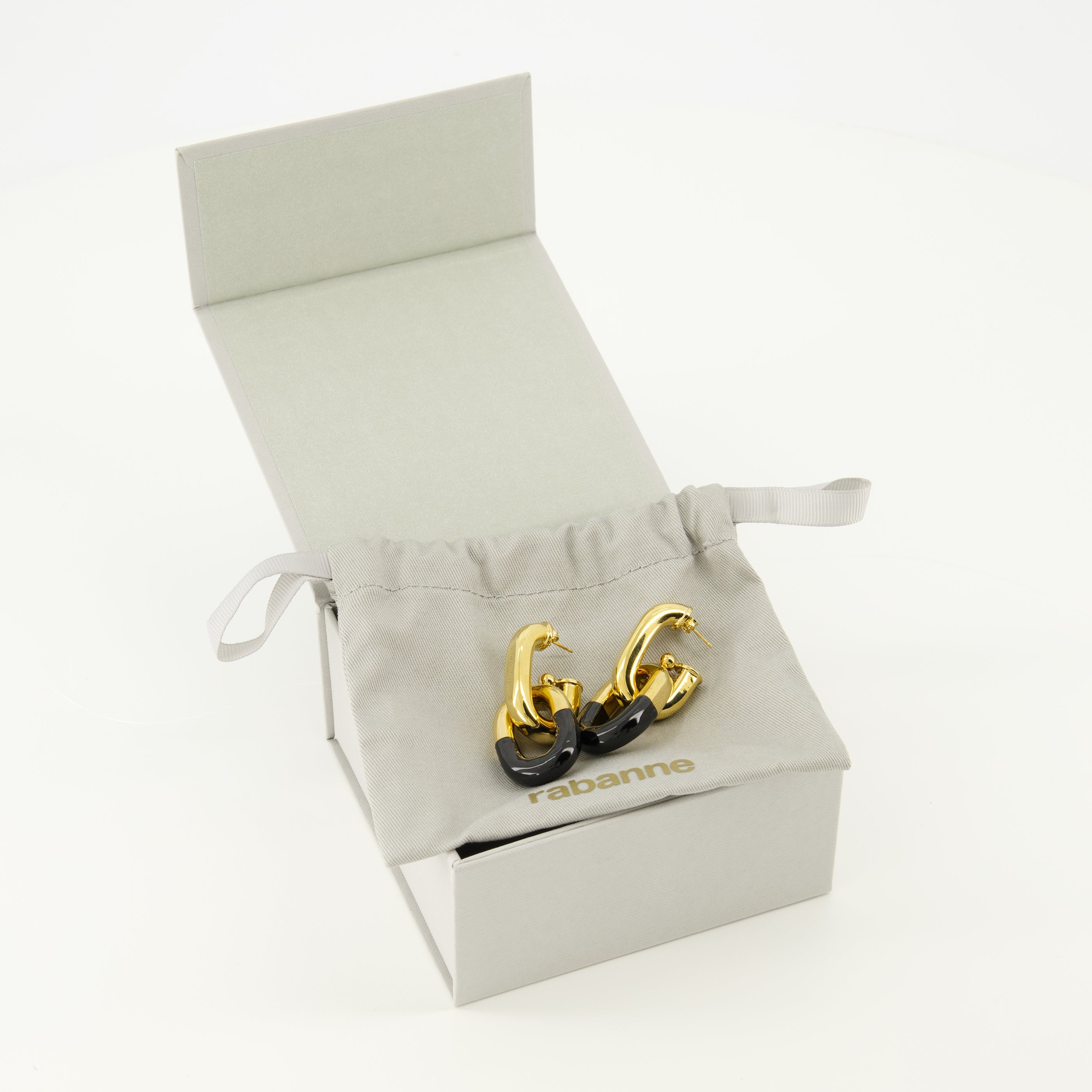 Bijoux Boucles d'oreilles XL Link noir et doré Rabanne Noir Femme