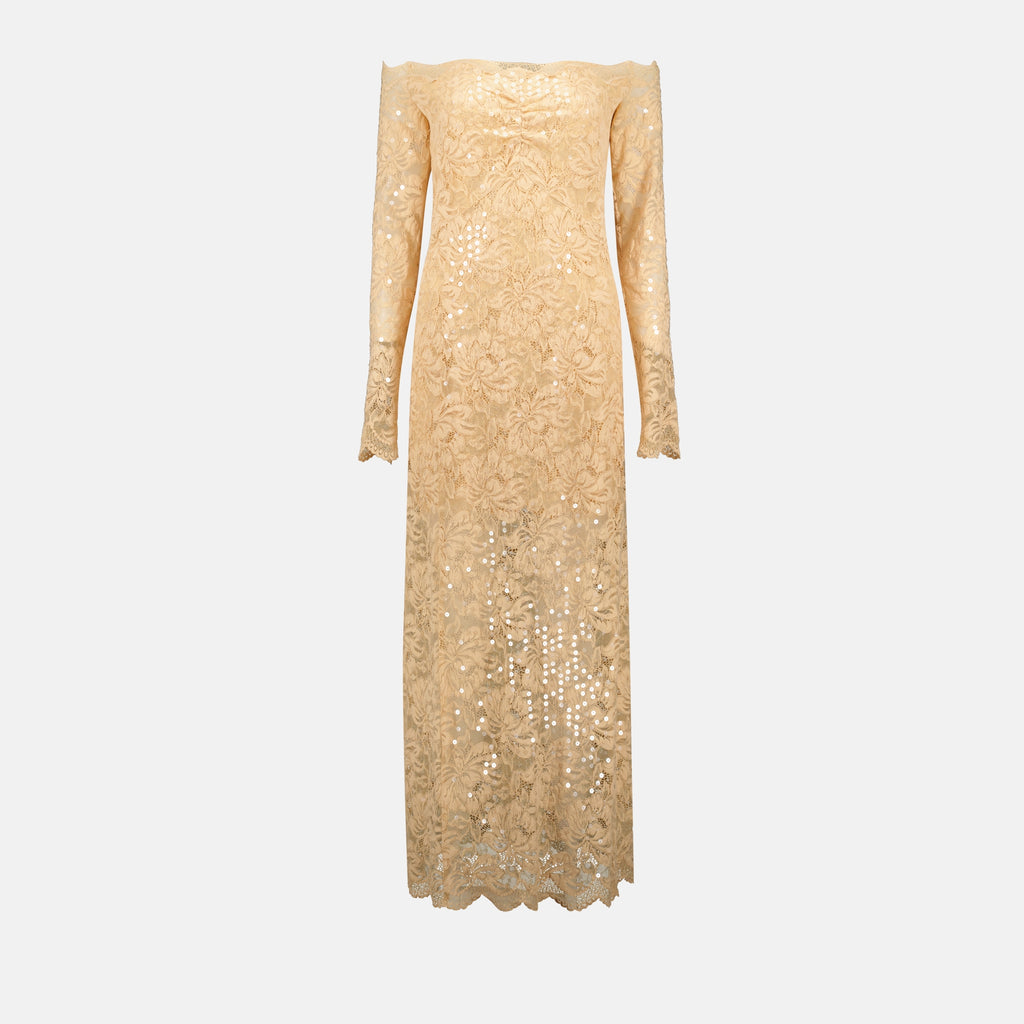 Robes Robe longue en dentelle Rabanne Beige Femme