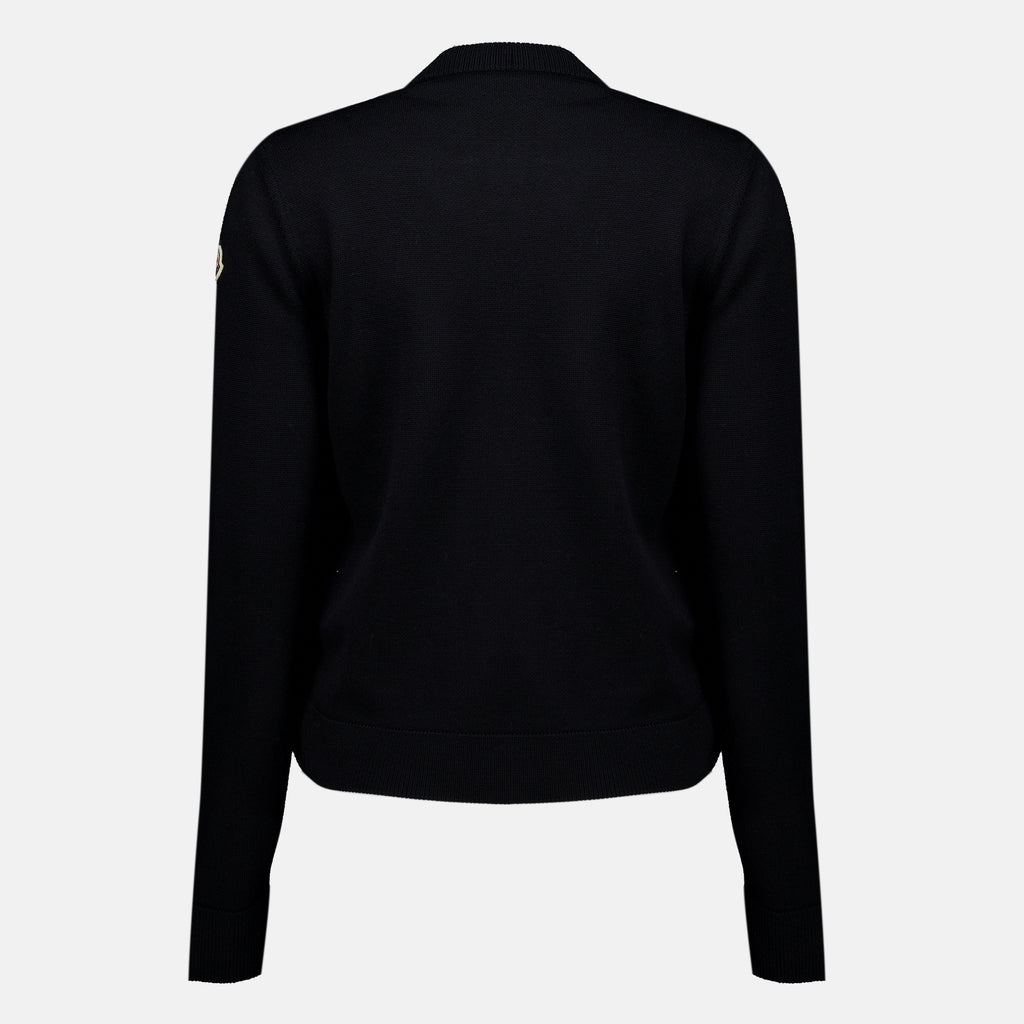 Maille Quilted zip cardigan in black wool Moncler Noir Femme