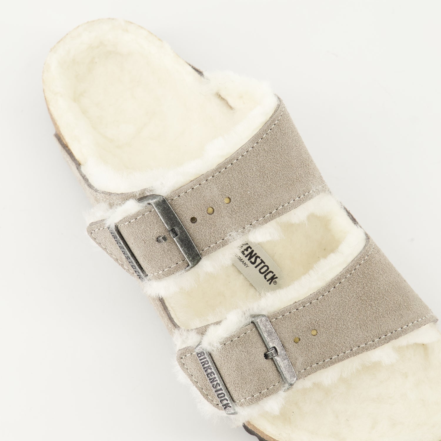 Chaussures ouvertes Claquettes Arizona en fourrure Birkenstock Gris Unisexe