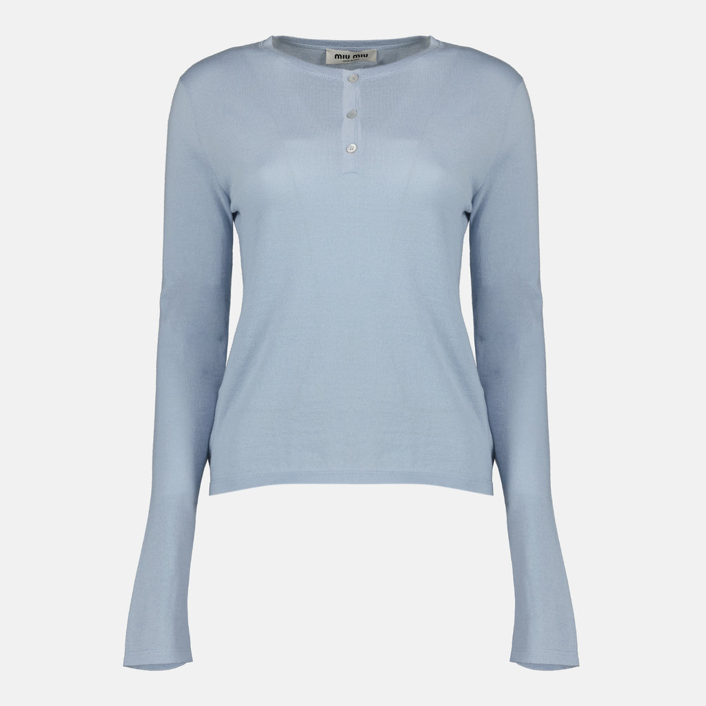 Image of the Miu Miu brand Women's Cashmere Henley Sweater - Spring-Summer 2026 - Front View