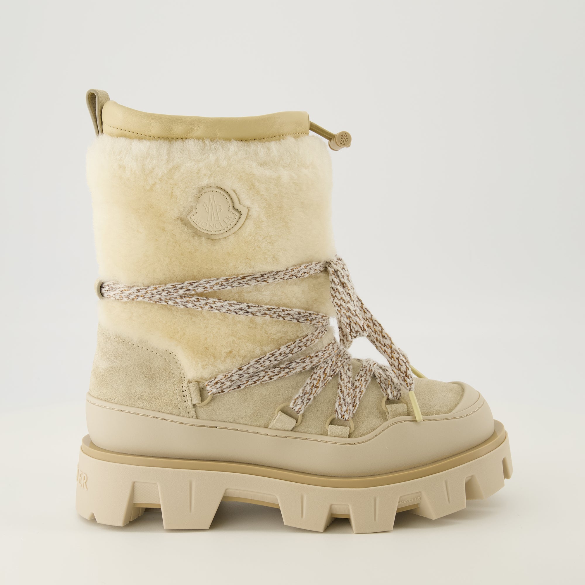 Image of the Moncler Peak suede and shearling boots for Women - Fall-Winter 2025 season - Right side view
