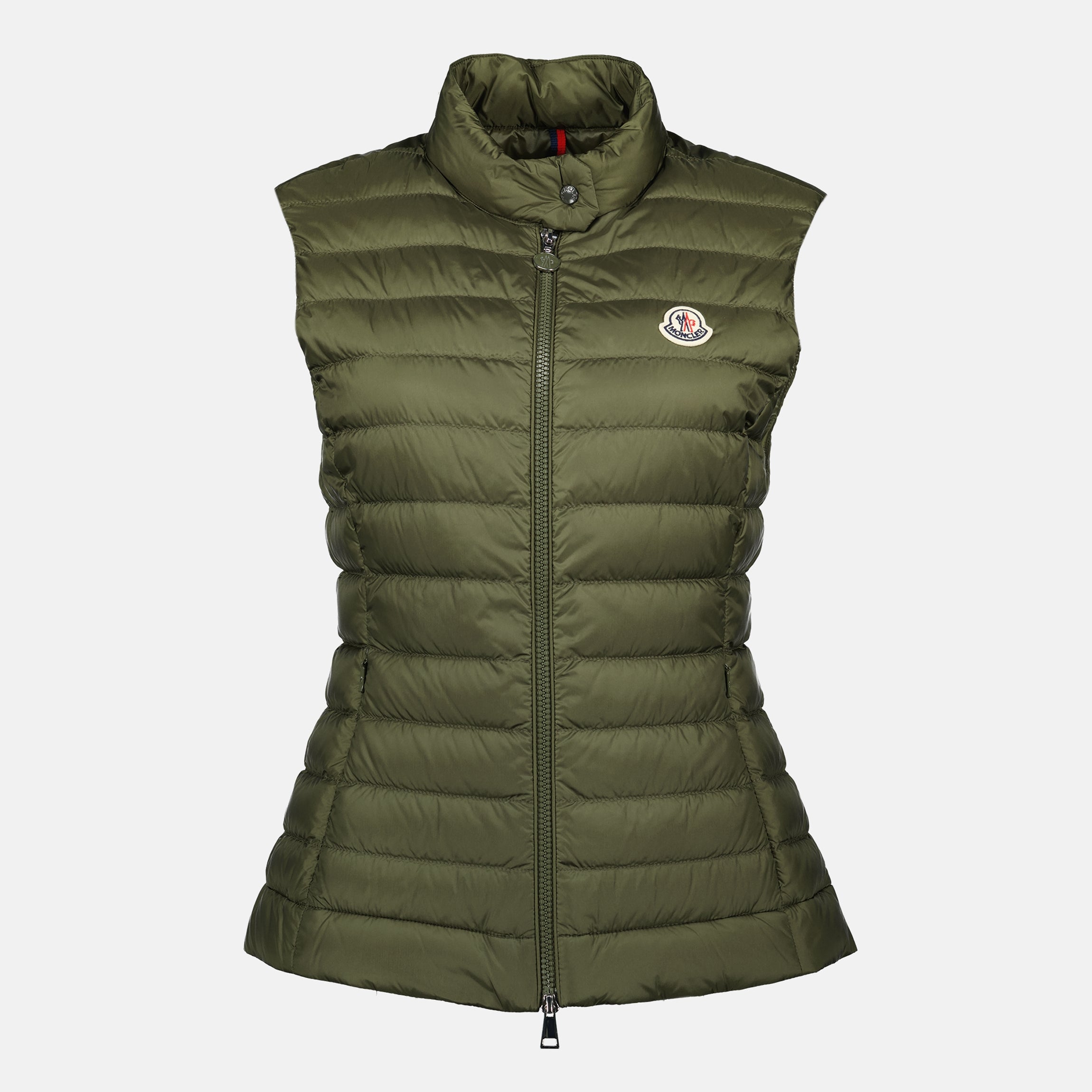 Bild des ärmellosen Daunenjackets Igens in Khaki von Moncler für Damen - Frühjahr-Sommer 2026 - Vorderansicht