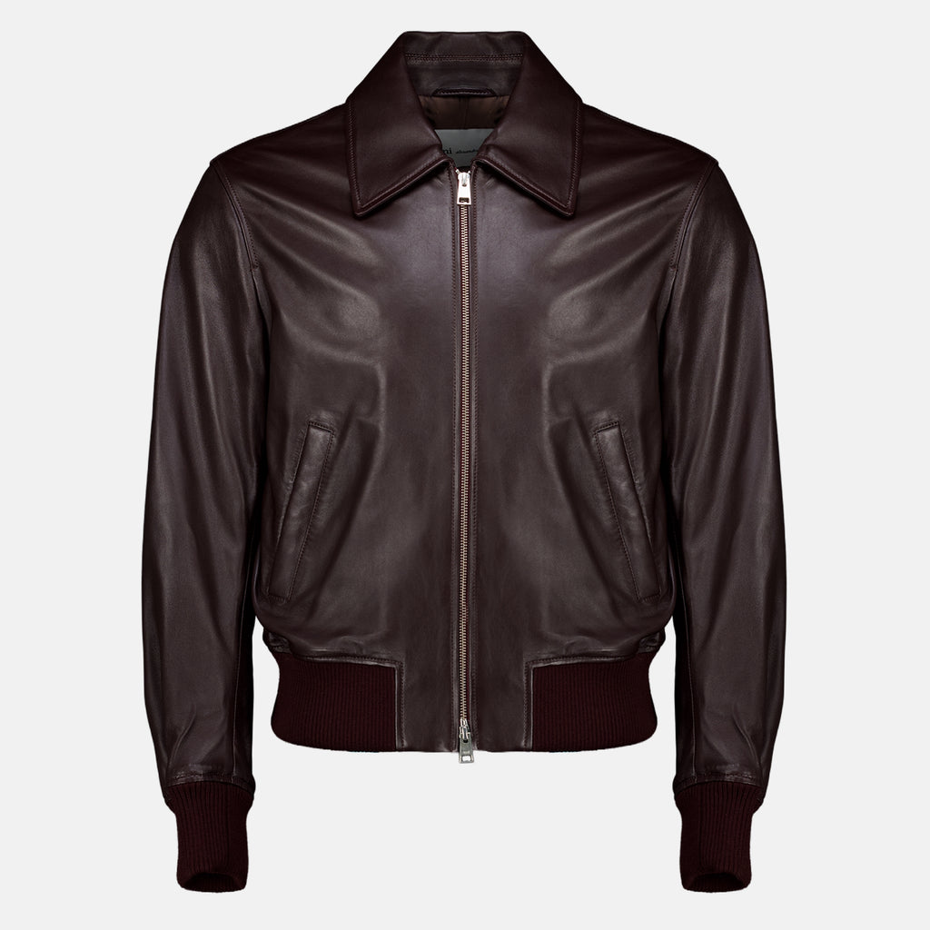 Manteaux Blouson en cuir bordeaux Ami PARIS Bordeaux Homme