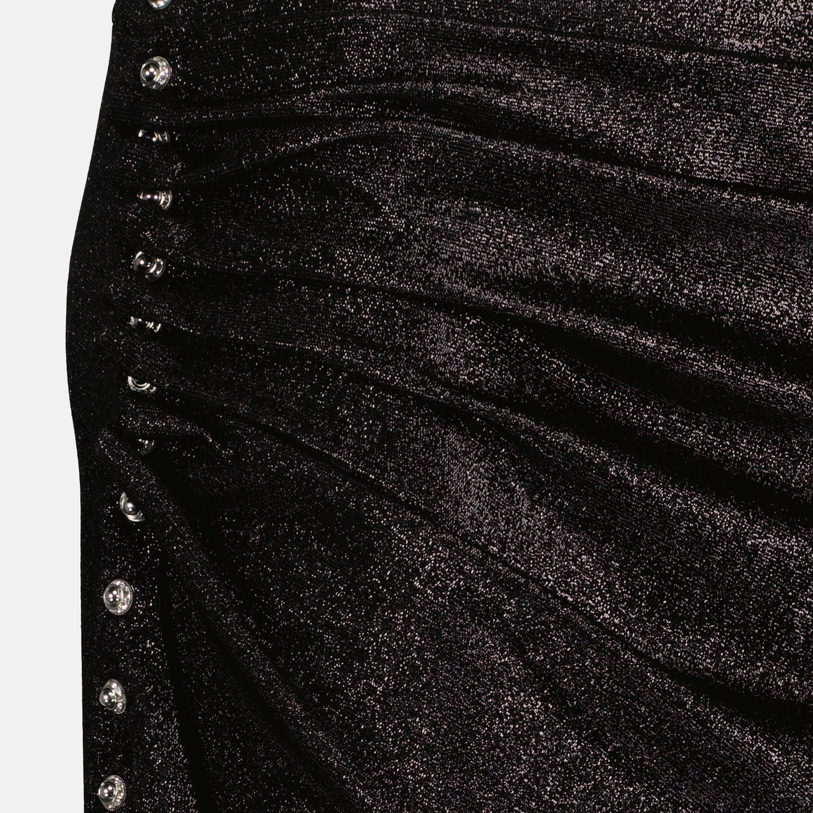 Image de l'article Jupe midi drapée en jersey noir brillant de la marque Rabanne pour Femme - Saison Printemps-Été 2026 - Vue détaillée_1