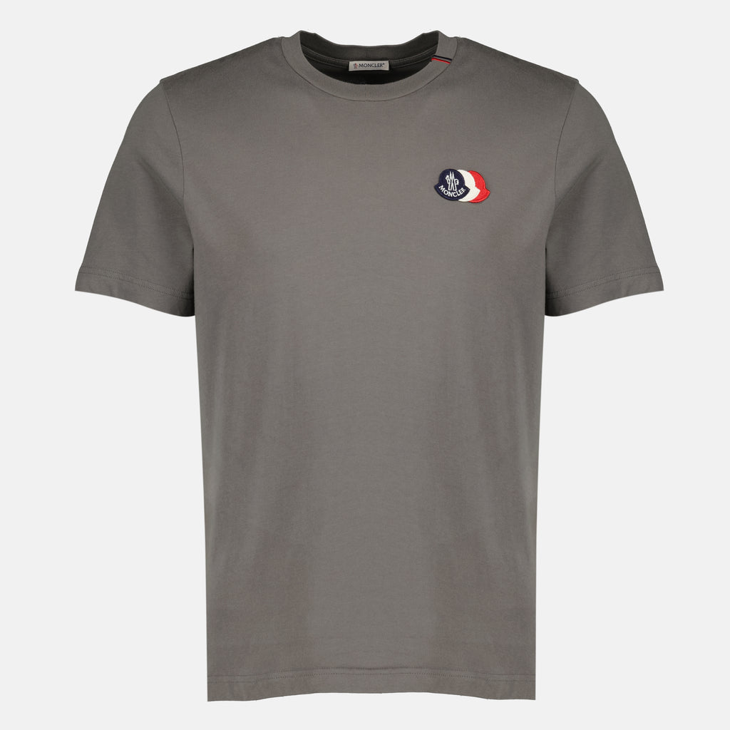 T-shirts Camiseta de Algodão Cinza com Logo Tricolor Moncler Gris Homme