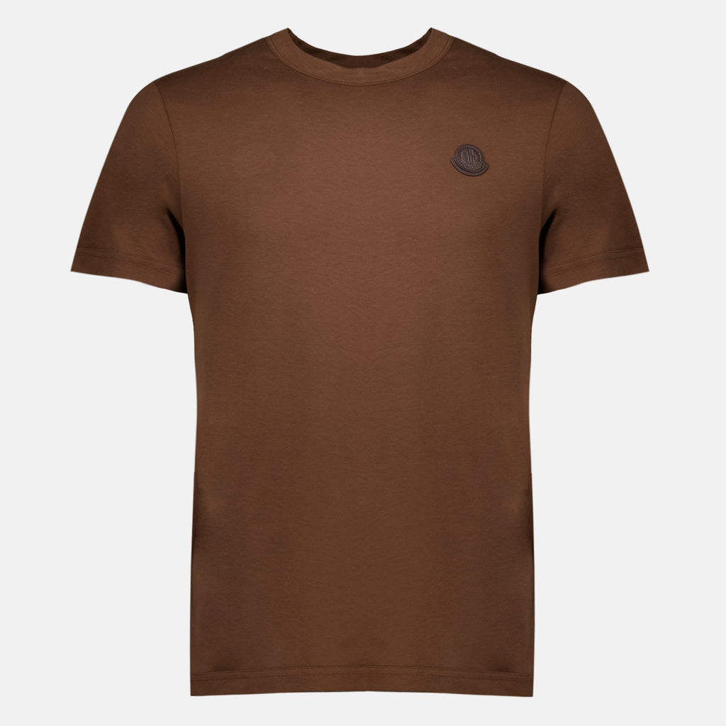 T-shirts T-Shirt in Pelle Marrone con Logo Moncler Marron Homme