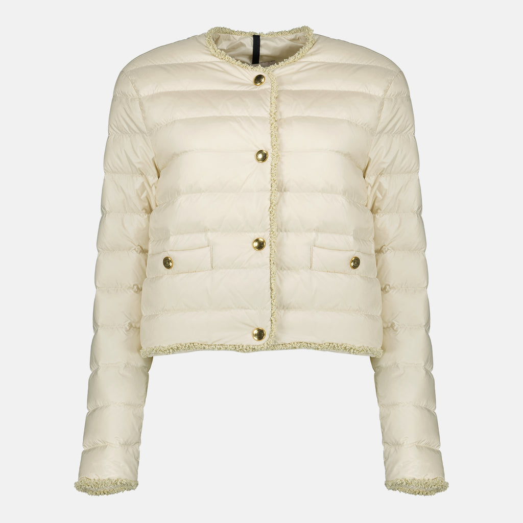 Image of the Moncler women's short floral white down jacket - Spring-Summer 2026 - Front View