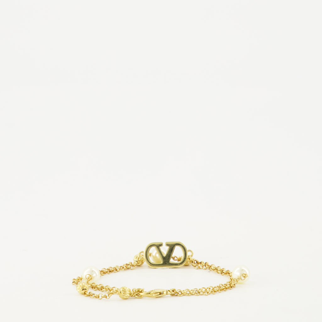 Bijoux VLogo-Armband mit Perlen und Swarovski®-Kristallen in Gold Valentino Garavani Doré Femme