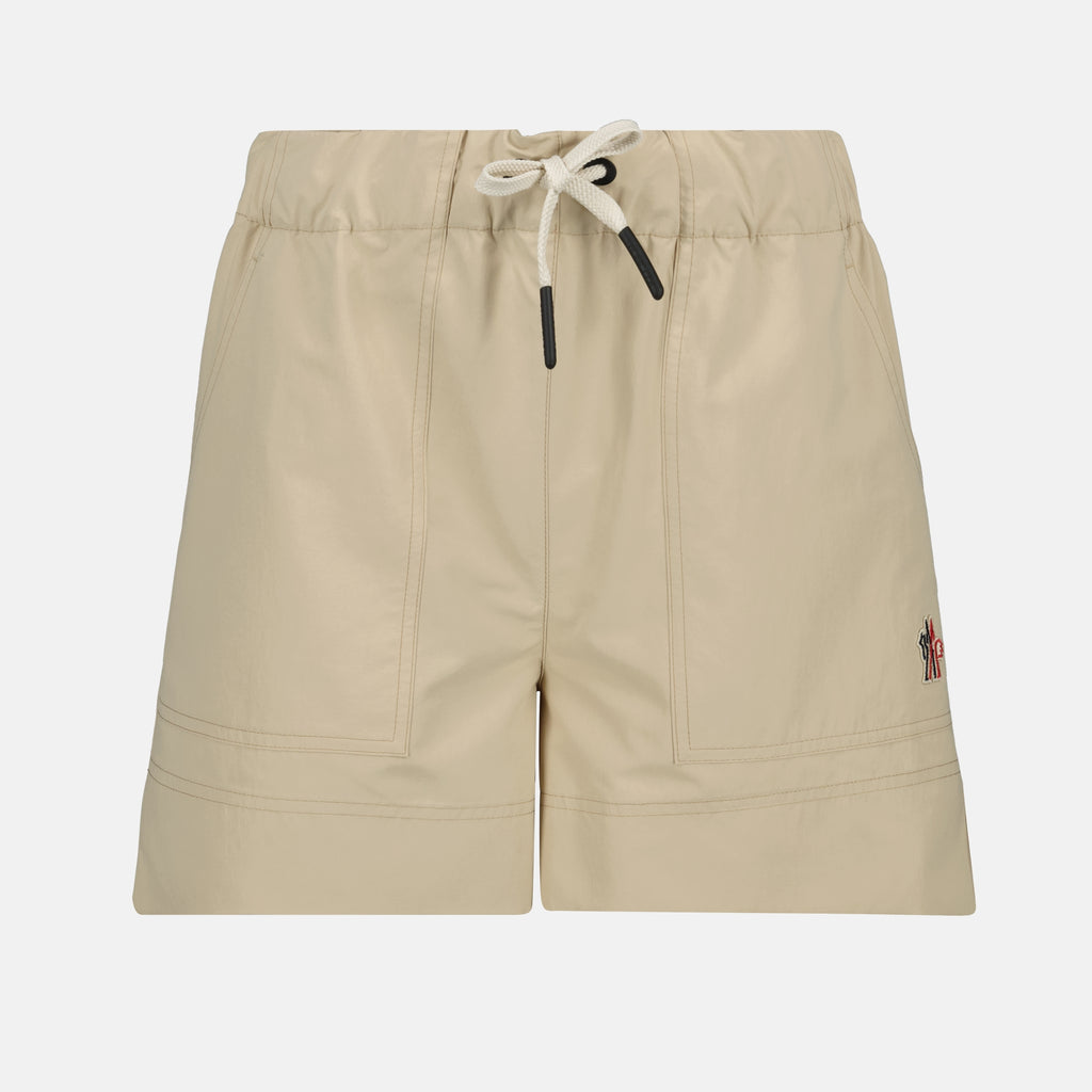 Shorts Calções Técnicos Amassados Moncler Grenoble Bege Femme