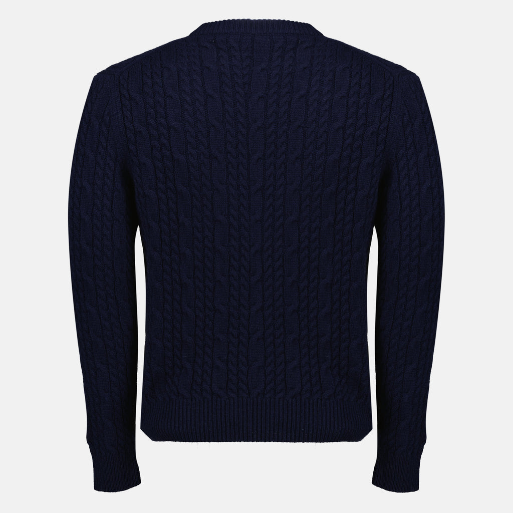 Bild des marineblauen Strickpullovers der Marke Dior für Herren - Frühjahr-Sommer 2026 - Rückansicht