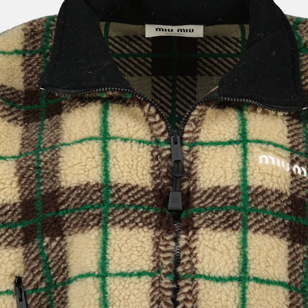 Image of the article Beige plaid fleece jacket from the brand Miu Miu for Women - Spring-Summer 2026 - Detailed View_2