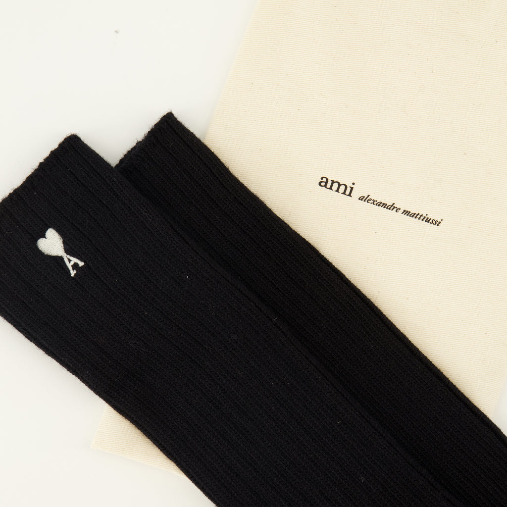 Sous-vêtements et homewear AMI 하트 블랙 면 양말 Ami PARIS Noir Unisexe