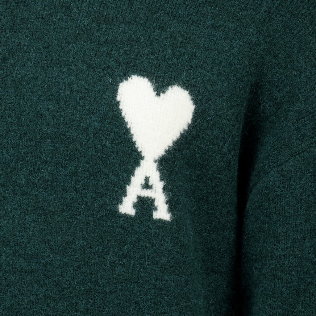 Maille Maglione AMI Cuore Verde in Alpaca Ami PARIS Vert Unisexe
