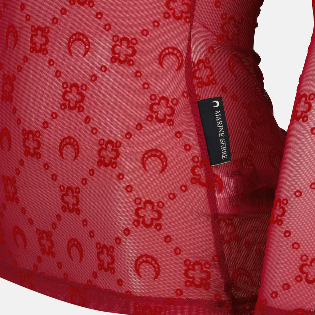 Bild des roten Mesh-Monogramm-Tops für Frauen von Marine Serre - Herbst-Winter 2025 - Detaillierte Ansicht_1