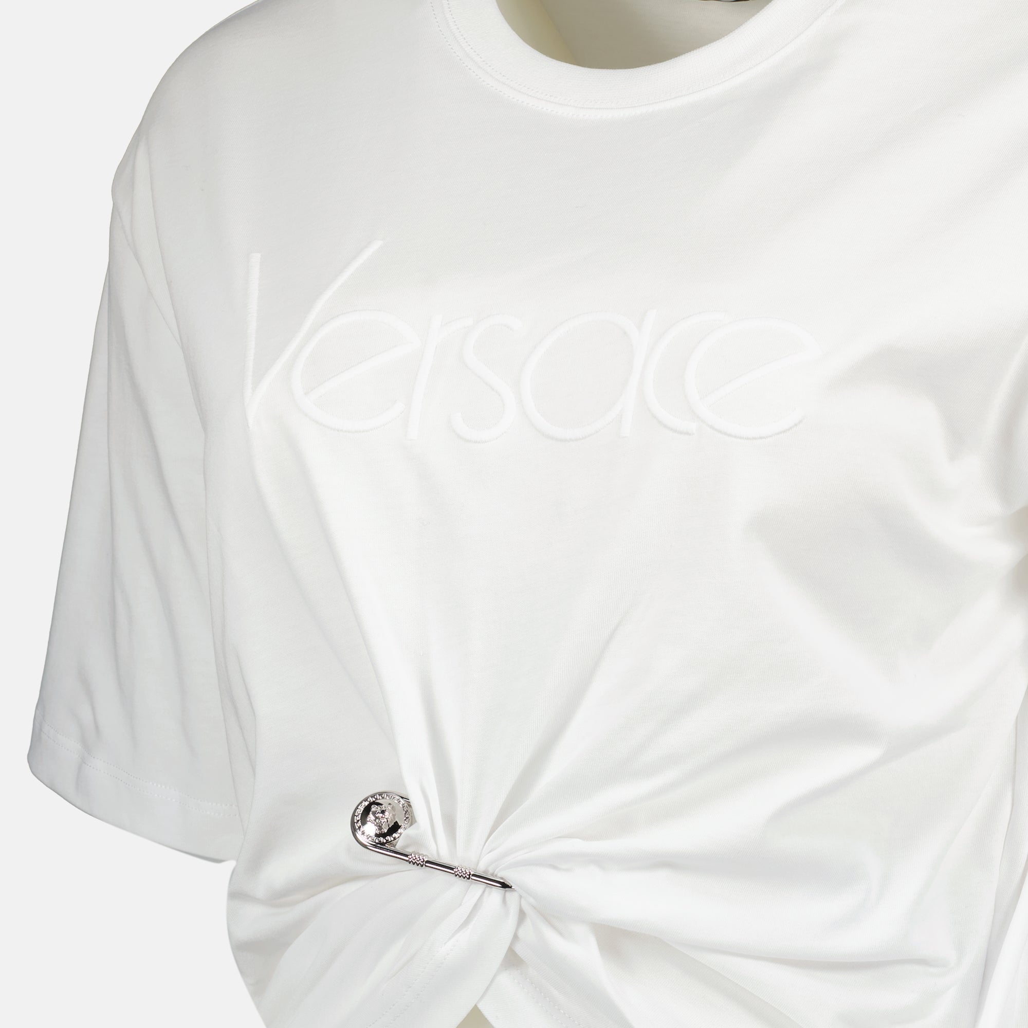 Camisetas Camiseta con Alfiler de Seguridad Versace Blanco Femme