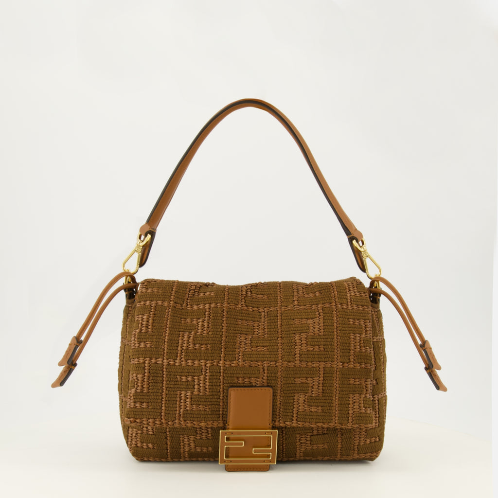 Sacs à main et épaule Mamma Baguette Medium Brown Raffia Effect Bag Fendi Marron Femme