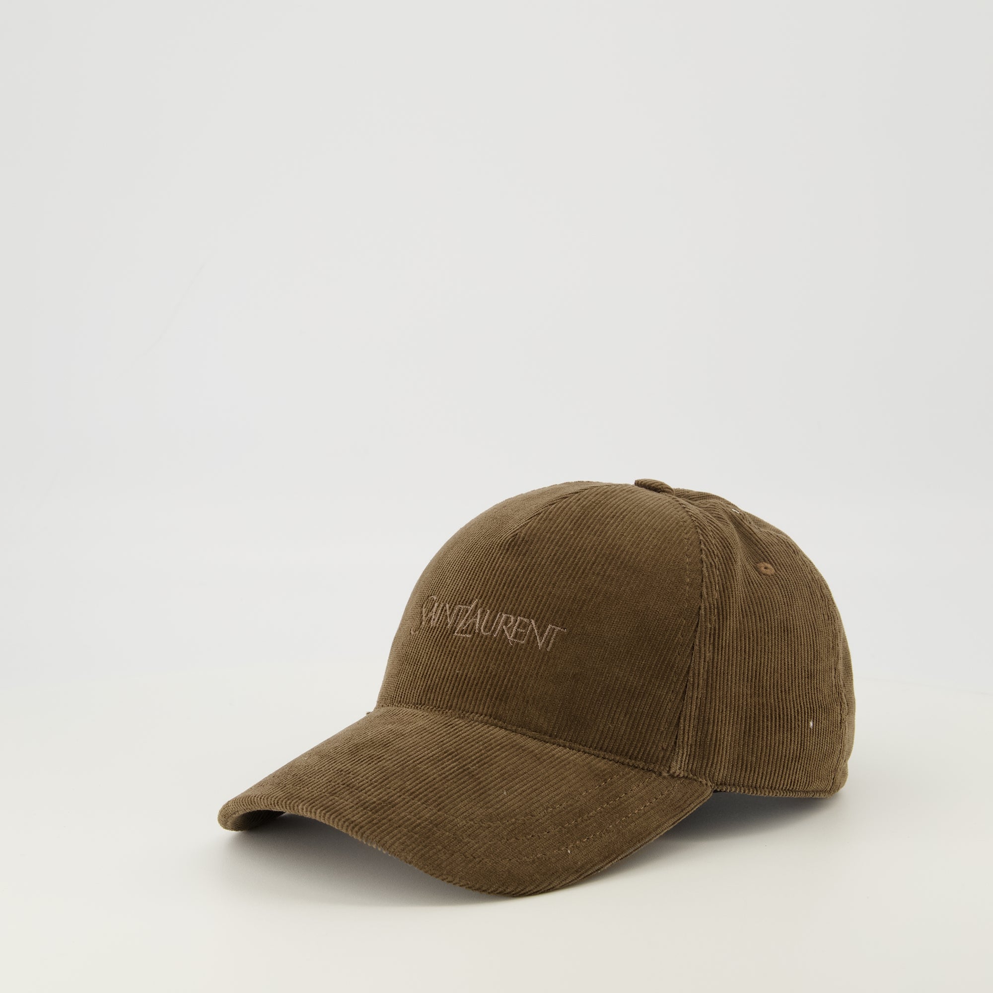 Image de l'article Casquette en velours côtelé marron de la marque Saint Laurent pour Homme - Saison Printemps-Été 2026 - Vue de Dos