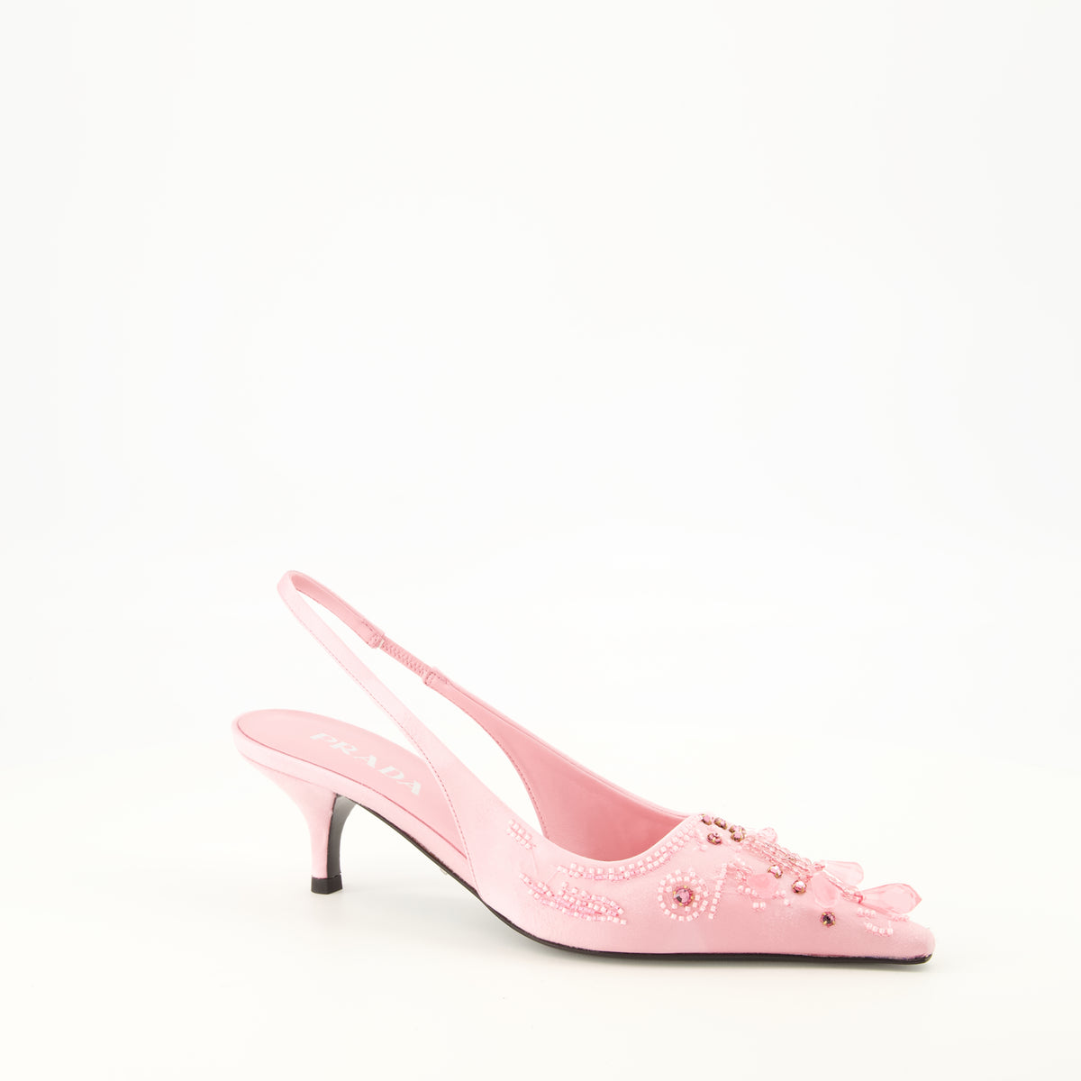 Escarpins Tacchi Baby in Satin Ricamato Rosa Prada Rose Femme