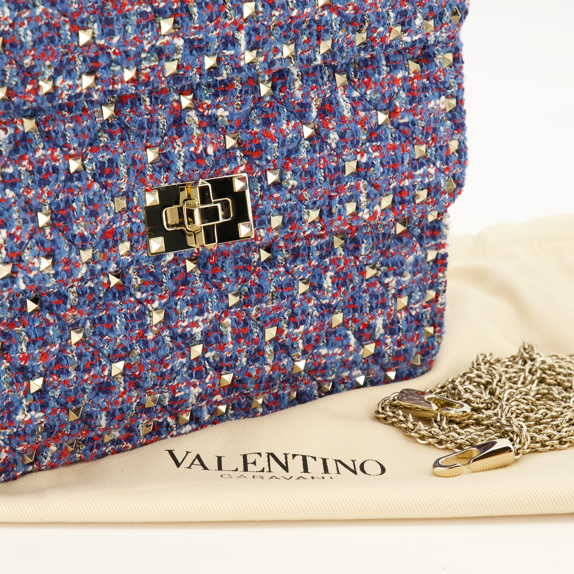Sacs à main et épaule ミディアム ロックスタッド スパイク バッグ イン ツイード Valentino Garavani Bleu foncé Femme