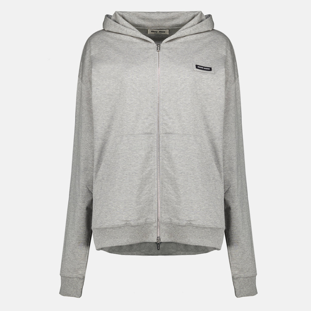 Sweatshirts Gray Fleece Hoodie Jacket Miu Miu Gris Femme