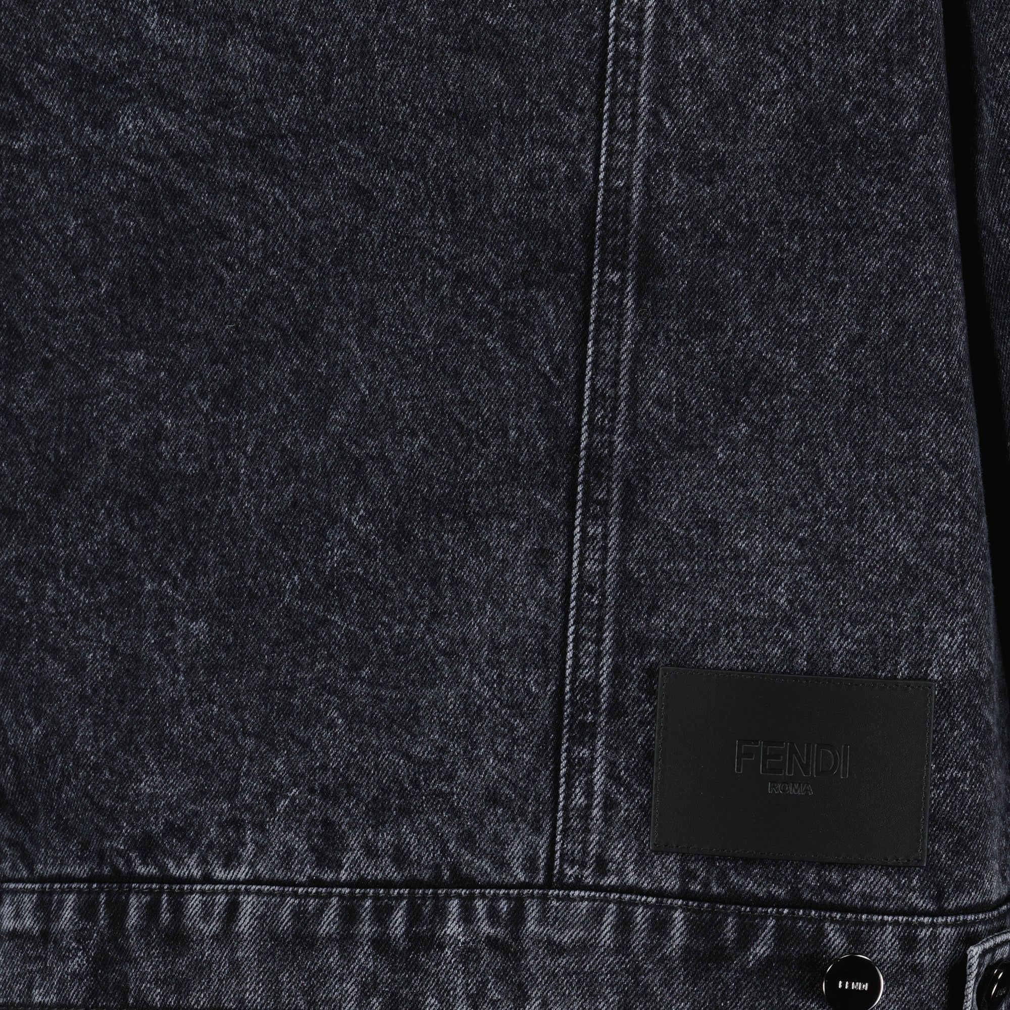 Image of the black fleece-lined denim jacket by Fendi for Men - Autumn-Winter 2025 - Detailed View_2