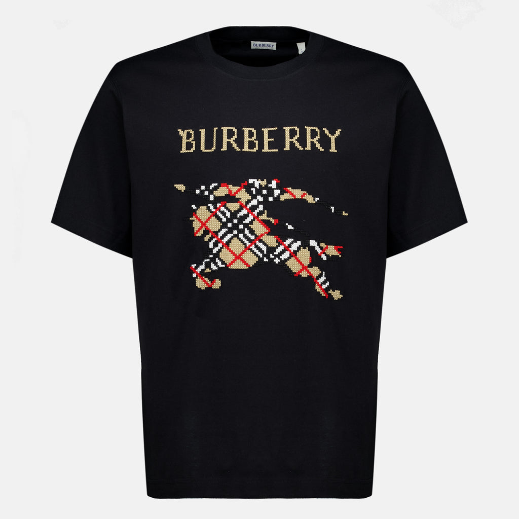 T-shirts ナイト刺繍入りブラックTシャツ Burberry Noir Homme