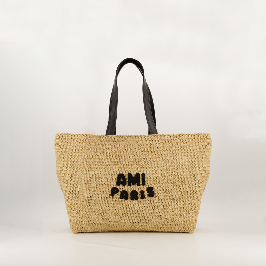 トートバッグ ラフィアトートバッグ Ami PARIS ベージュ ユニセックス