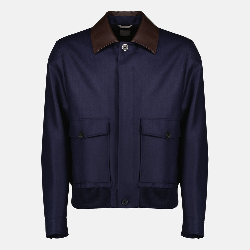 Vestes Navy Leather Collar Jacket Dior Bleu foncé Homme