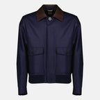 Vestes Navy Lederkragenjacke Dior Bleu foncé Homme