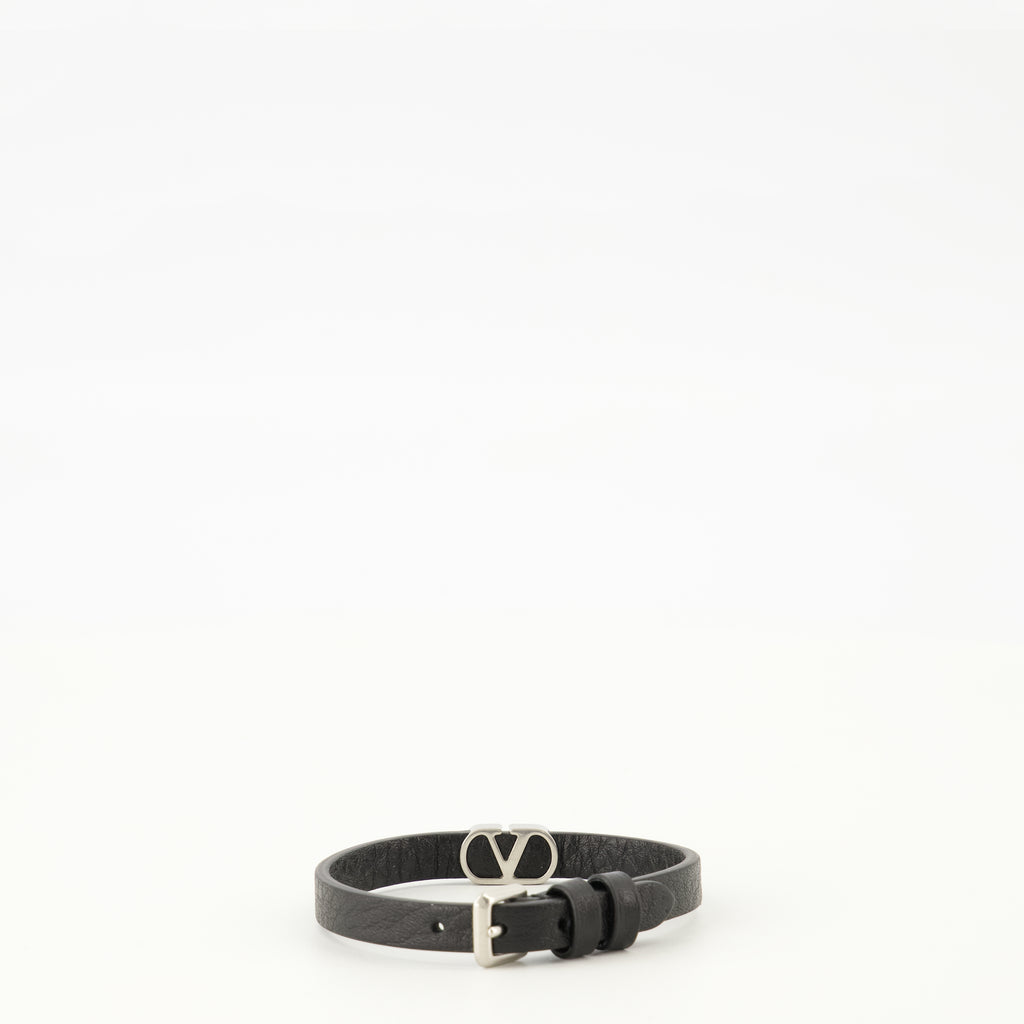 Bijoux Bracciale in Pelle Nera VLogo Valentino Garavani Noir Homme