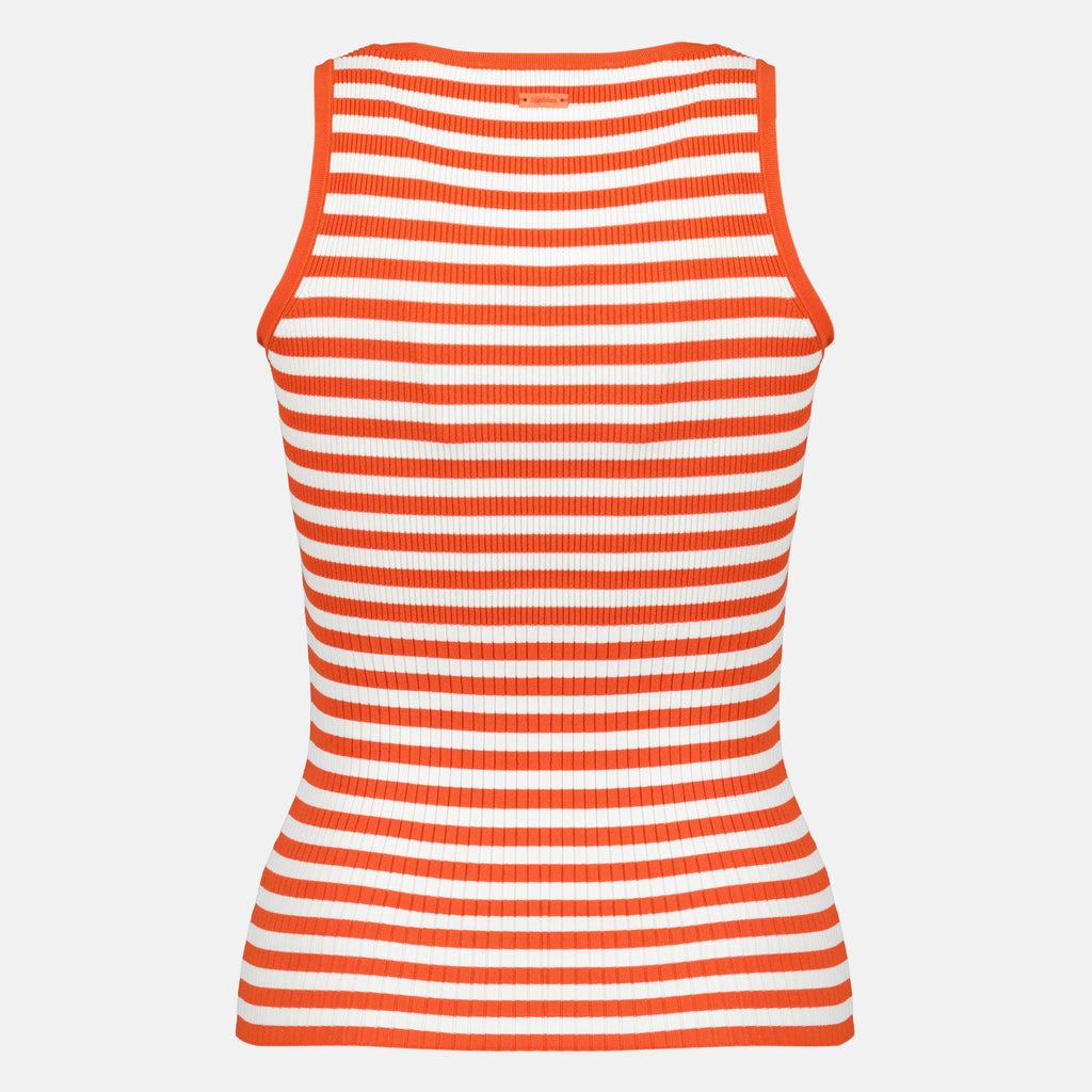 Imagem do artigo Top canelado às riscas brancas e vermelhas da marca Max Mara para Senhora - Temporada Primavera-Verão 2026 - Vista Traseira