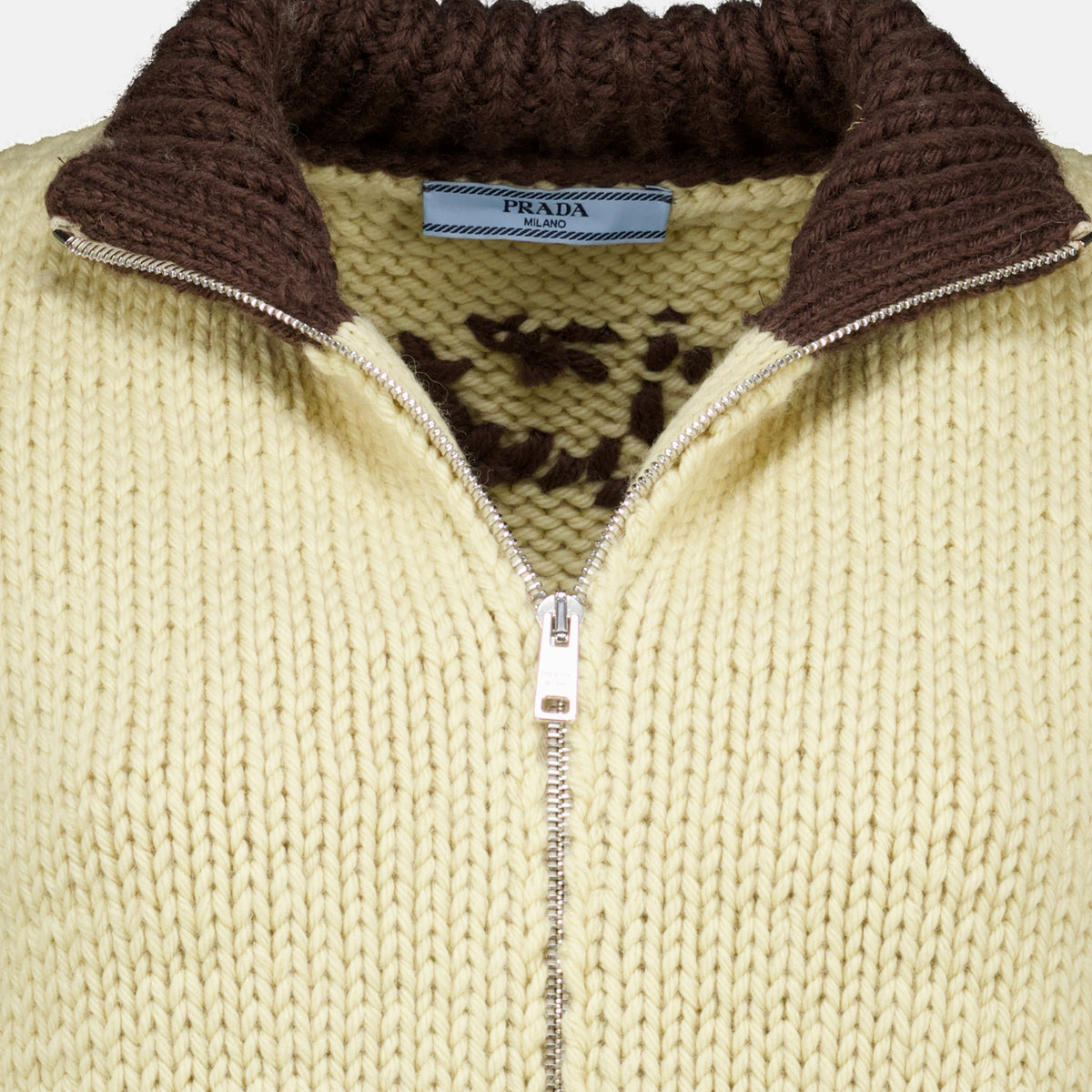 Maille Zipped Wool Cardigan Prada Marron Femme