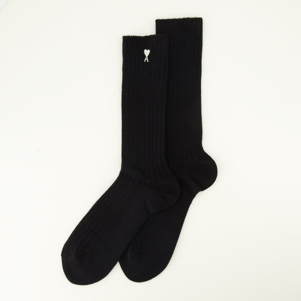 Sous-vêtements et homewear AMI 하트 블랙 면 양말 Ami PARIS Noir Unisexe
