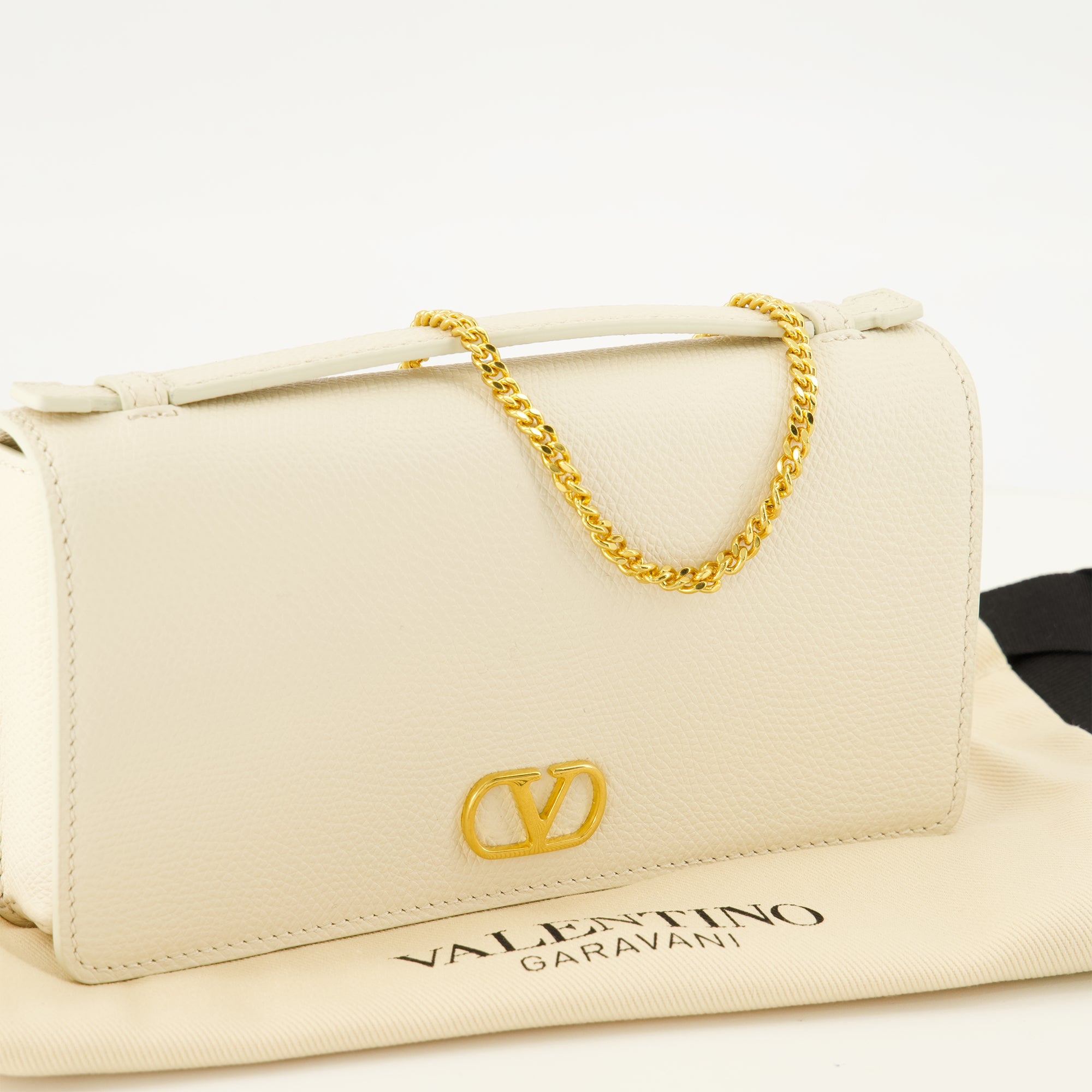 Petite maroquinerie VLogo Kettenbörse aus weißem Leder Valentino Garavani Blanc Femme