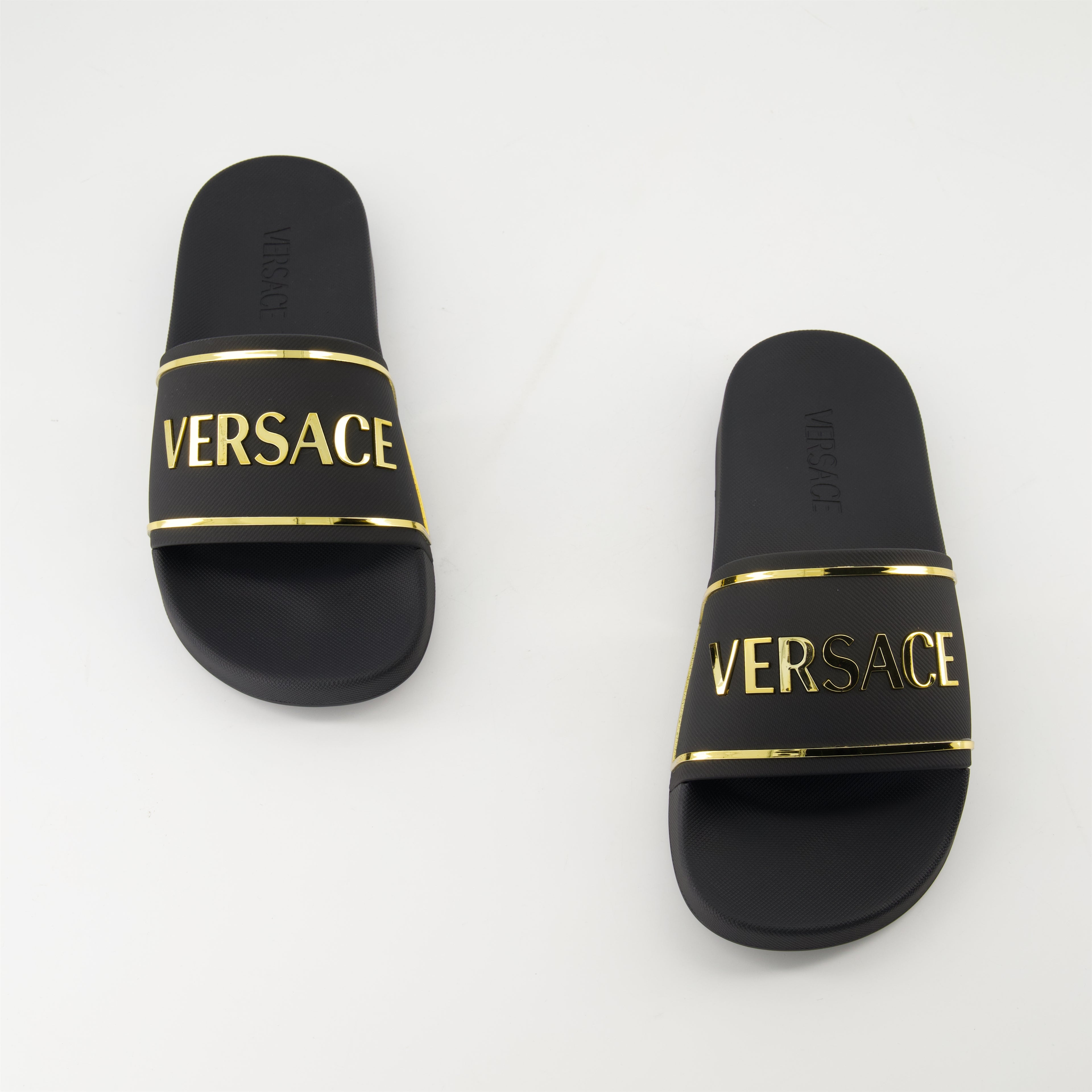 Offene schuhe Logo Slippers Versace Schwarz Femme