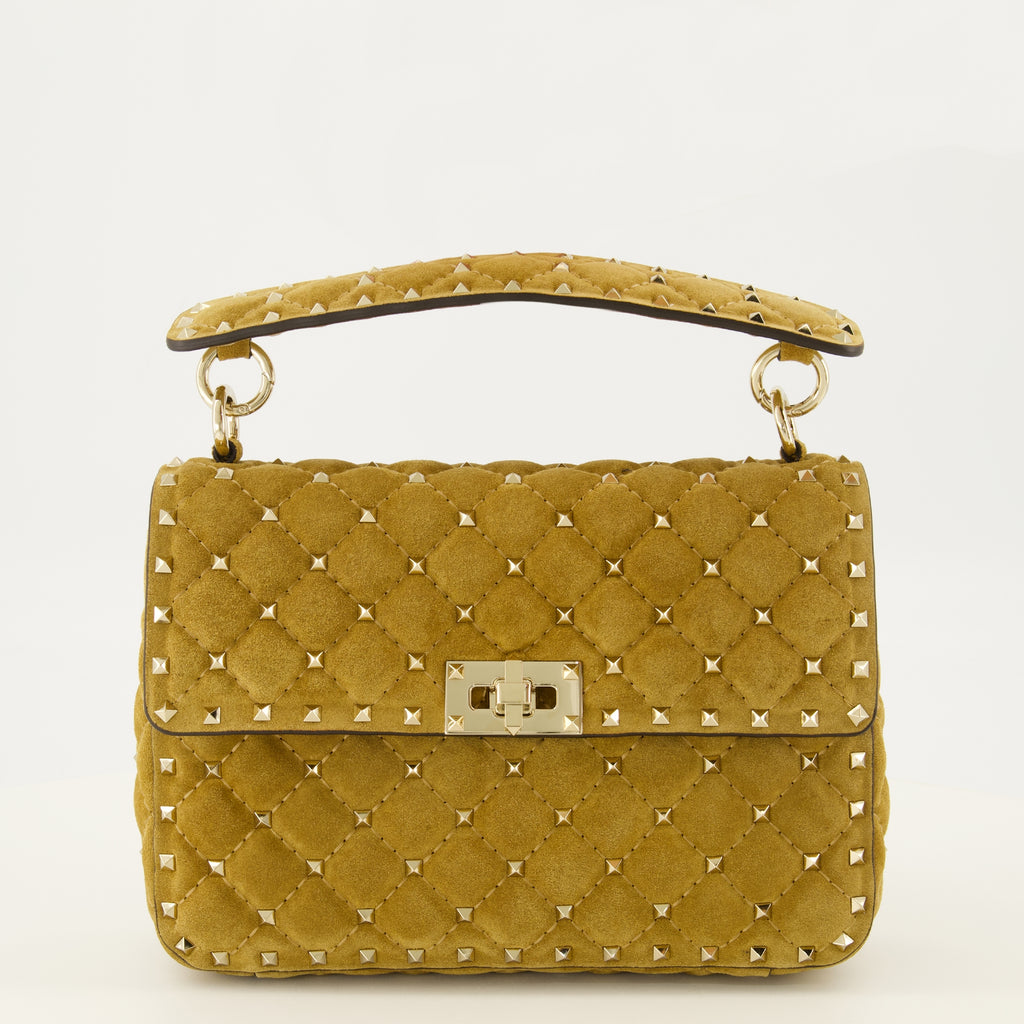Sacs à main et épaule Beige Suede Medium Rockstud Spike Bag Valentino Garavani Kaki Femme